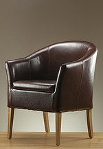 Brown Leather Tub Chair with Solid Oak Legs 